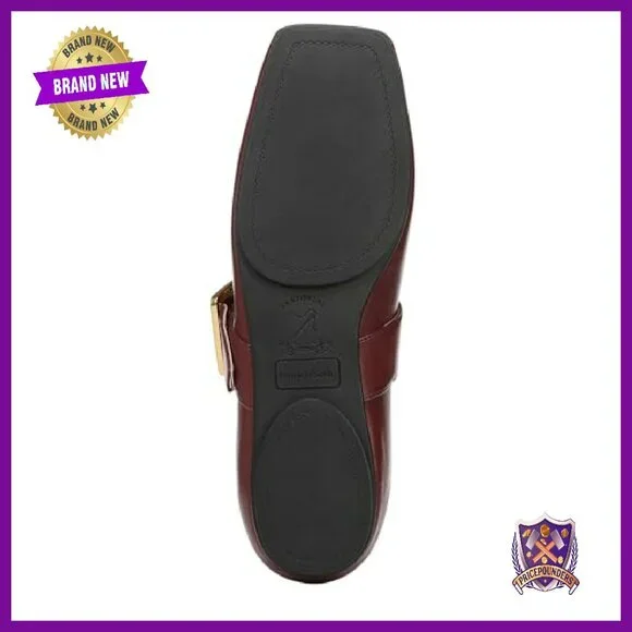 Leather Ballet Flats with Adjustable Buckle Strap, Square Toe, Size 7